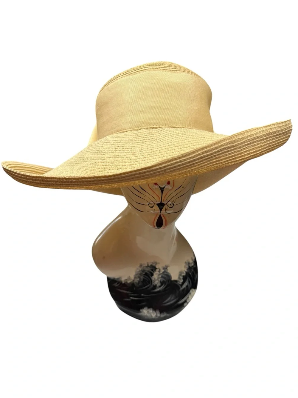 Eric Javits Wide-Brim Straw Sun Hat Pale Yellow 17” diameter - Picture 2 of 9